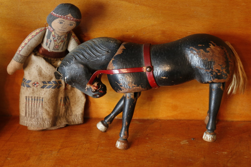 antique wooden horse & doll