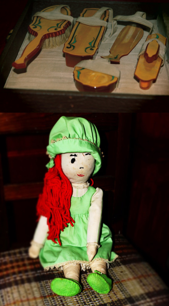 vintage hair brushes and doll
