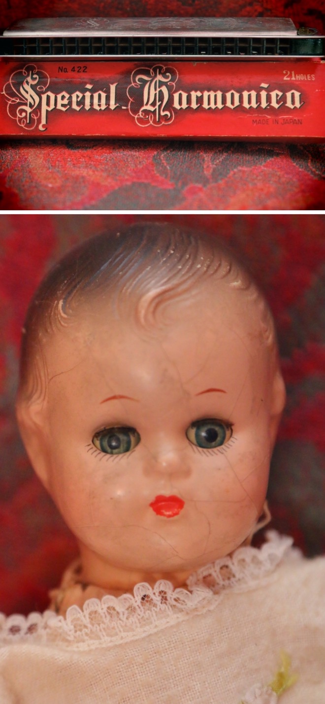 vintage Special Harmonica and porcelain doll