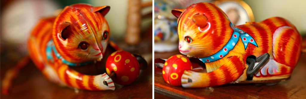 vintage wind-up toy tin kitten