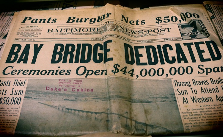1960s the baltimore news post newspaper front cover bay bridge dedicated