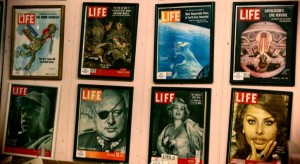 wall of Vintage Life Magazine covers