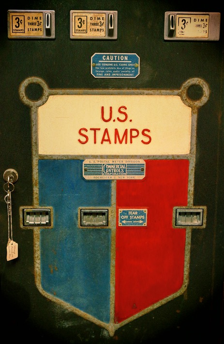 3 cent US stamps vintage machine
