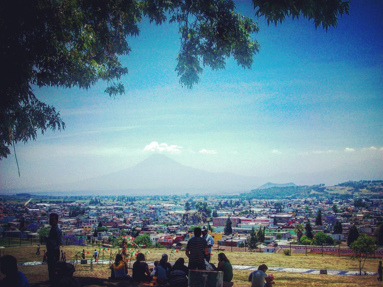 view of active volcano Popocatépetl (nicknamed Don Goyo) from Cholula, Mexico
