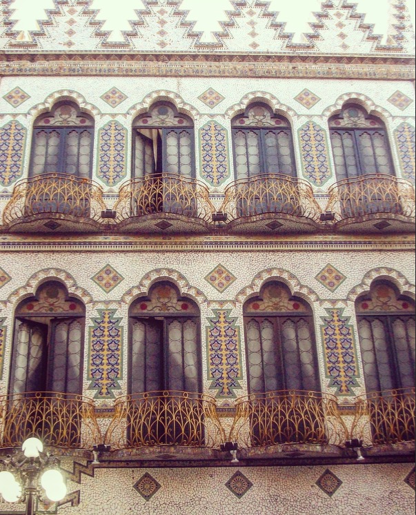french influence decorative windows exterior building Puebla Mexico