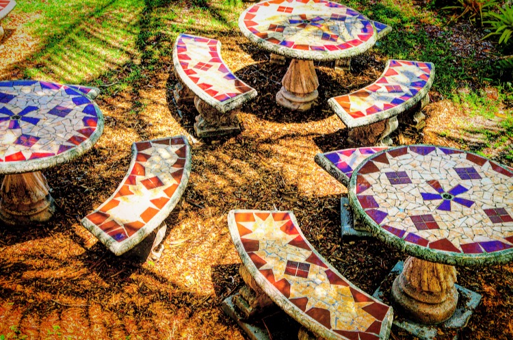 picnic area at Jungle Island, zoological park in Miami, Florida
