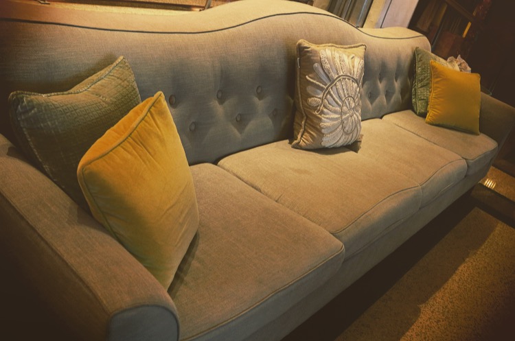 vintage comfy couch in the lobby of The Raleigh Hotel, Miami Beach