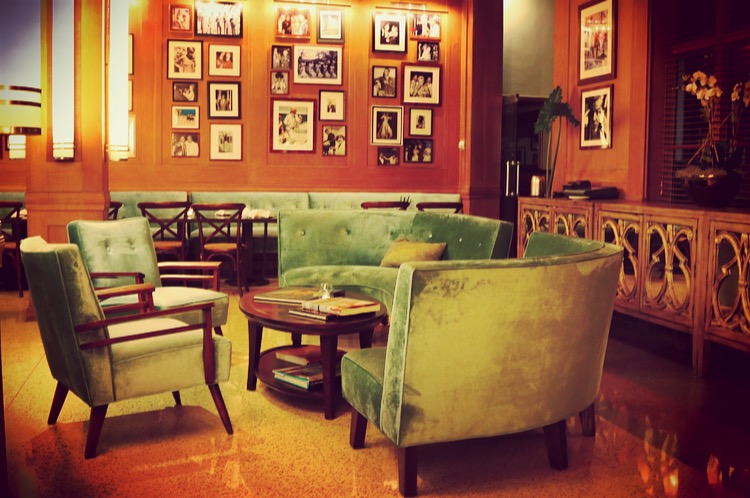 vintage decor lobby and seating area of The Raleigh Hotel, Miami Beach