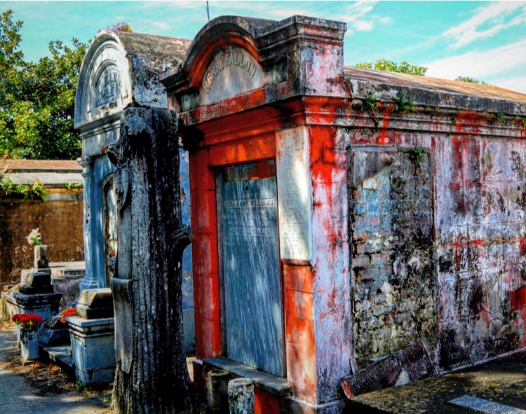 colorful tomb in Lafayette Cemetery, New Orleans