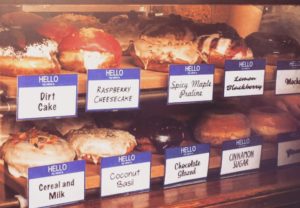 Sweet display at District Donuts Sliders Brew.