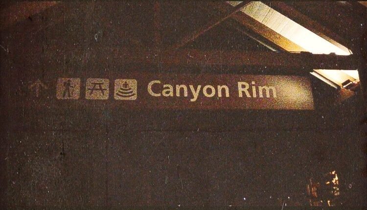 Grand canyon rim sign at night