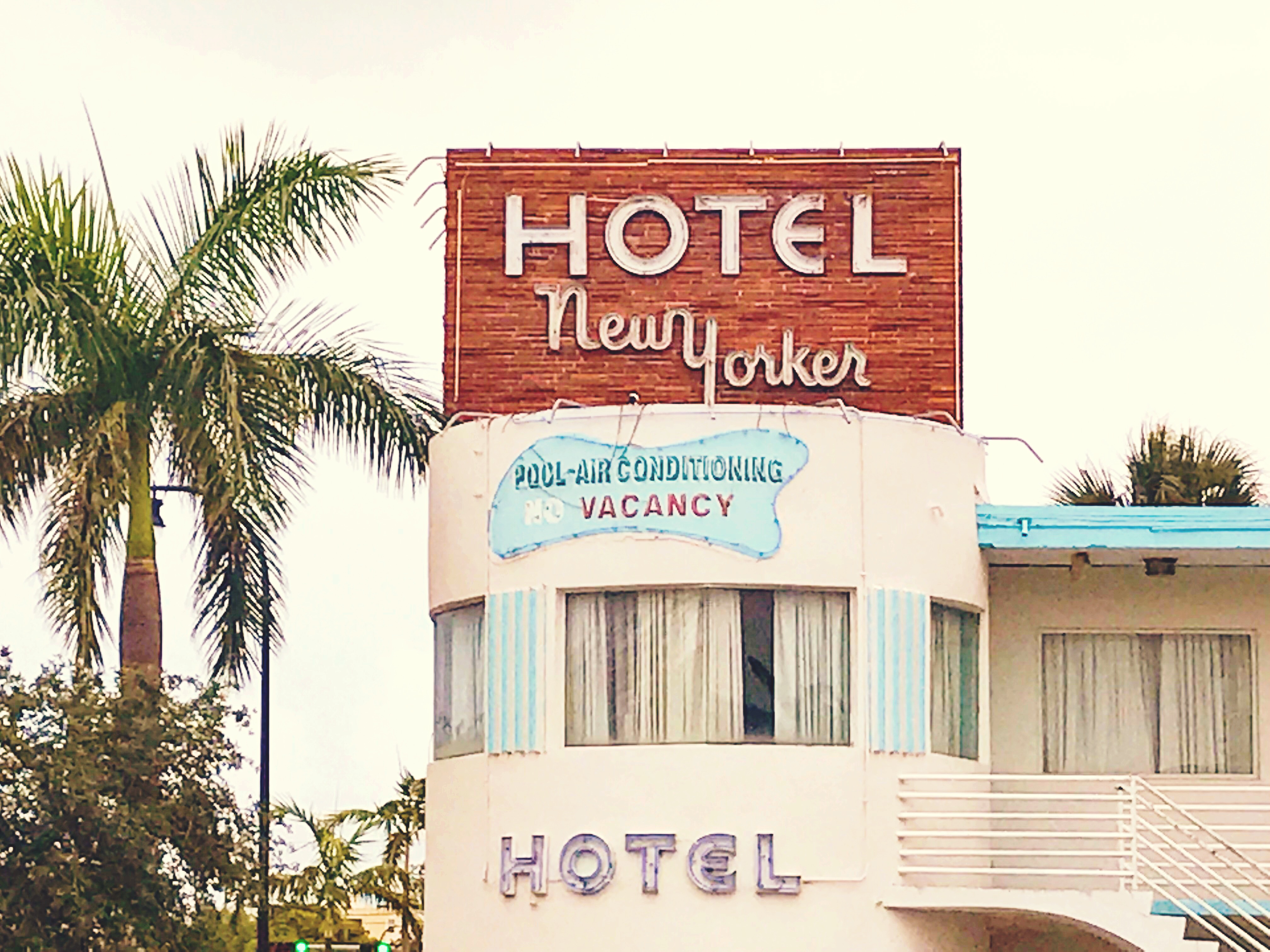 Retro New Yorker Boutique Hotel neon sign, MiMo Historic District, Biscayne Boulevard, Miami, Florida