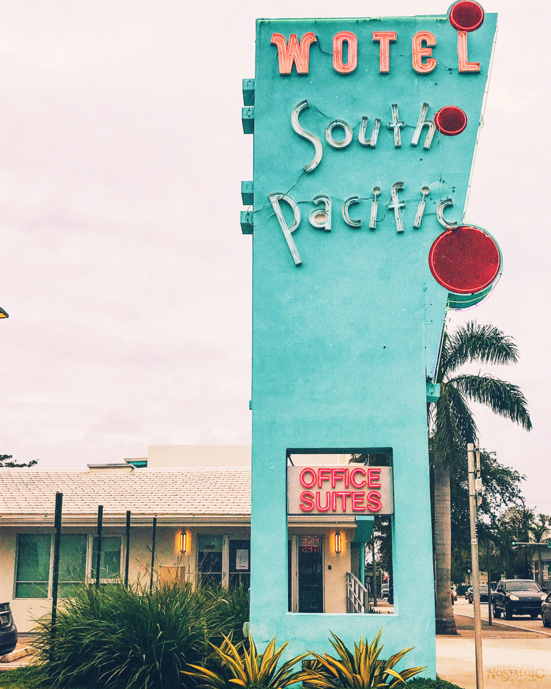 Retro South Pacific Wotel neon pylon sign in MiMo, Biscayne Boulevard, Miami, Florida