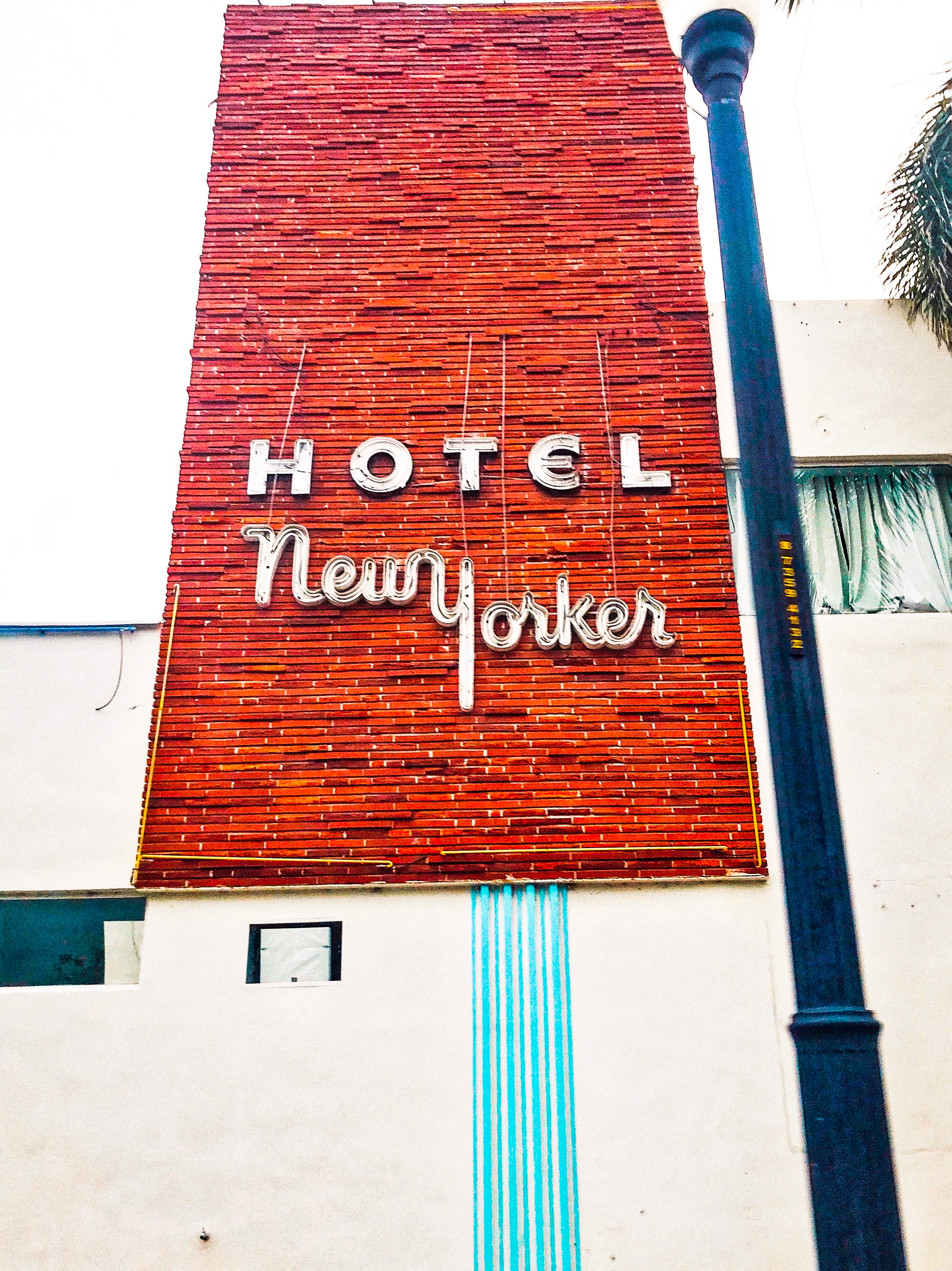 Street View of Retro New Yorker Boutique Hotel neon sign, MiMo Historic District, Biscayne Boulevard, Miami, Florida