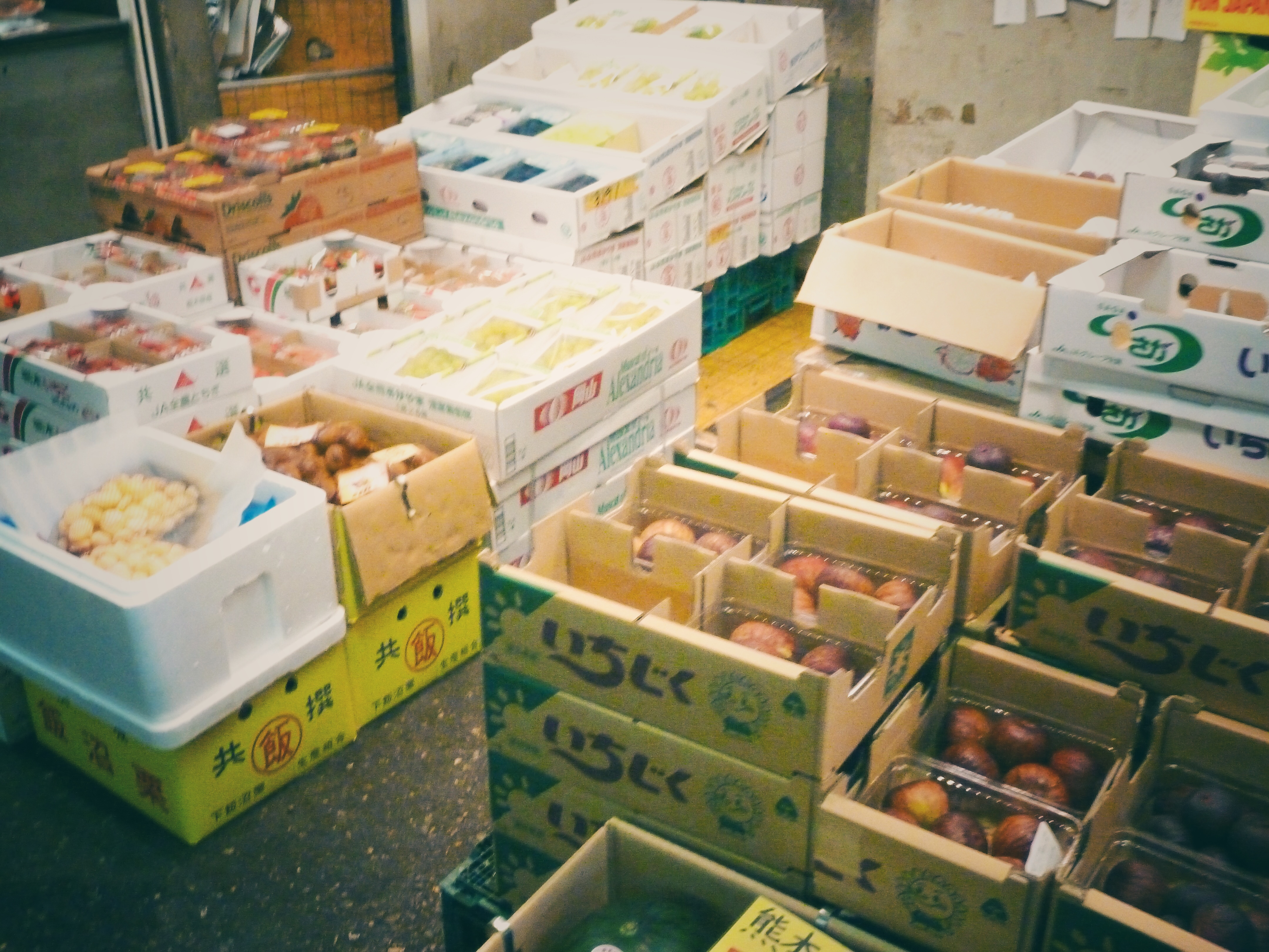 Tsukiji Fish Market, Tokyo, Japan nostalgia boxes of fruits & vegetables
