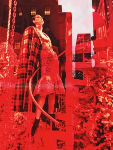 Saks Mannequin on Stairs- Theater of Dreams Sign 2018 Holiday Window Display