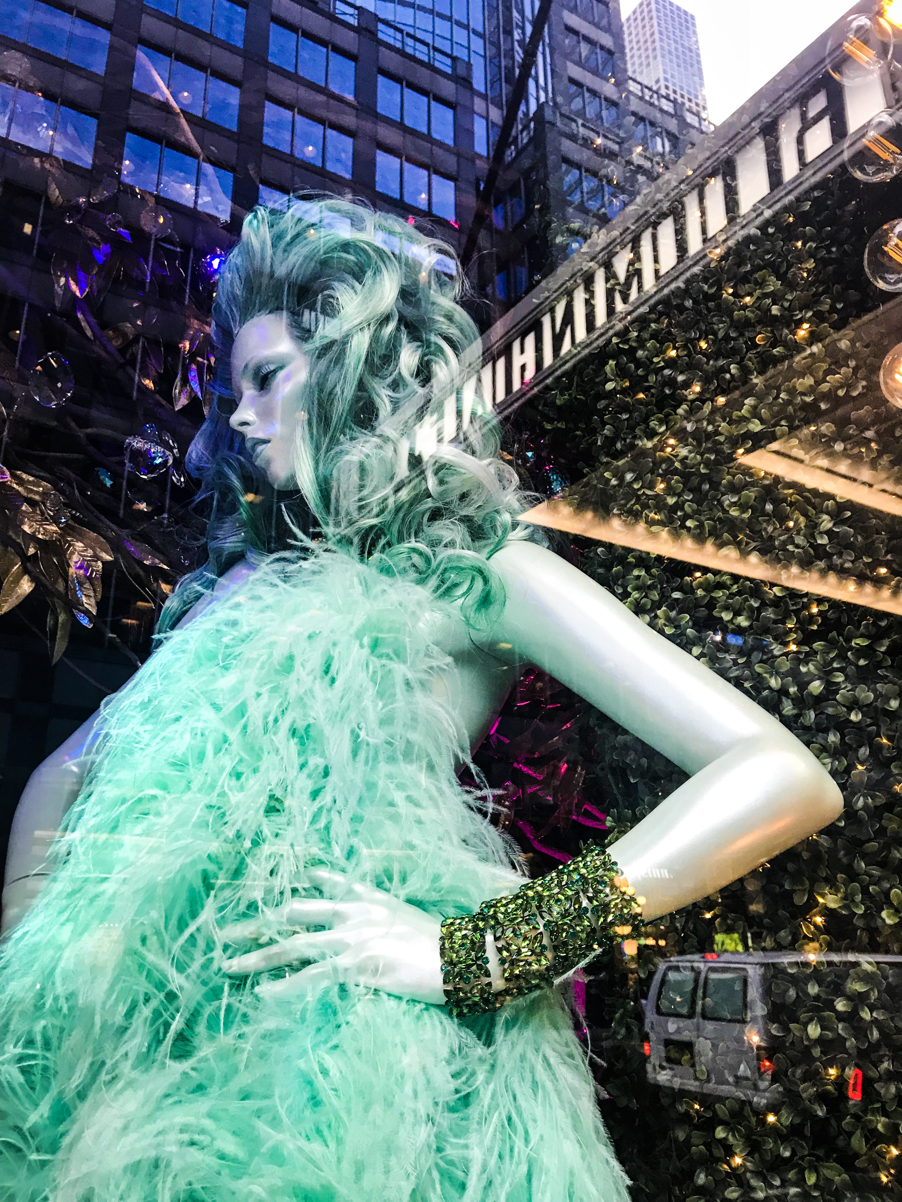 The Grinch Green Dress Mannequin - The Grinch 2018 Bloomingdale's Holiday Window Display