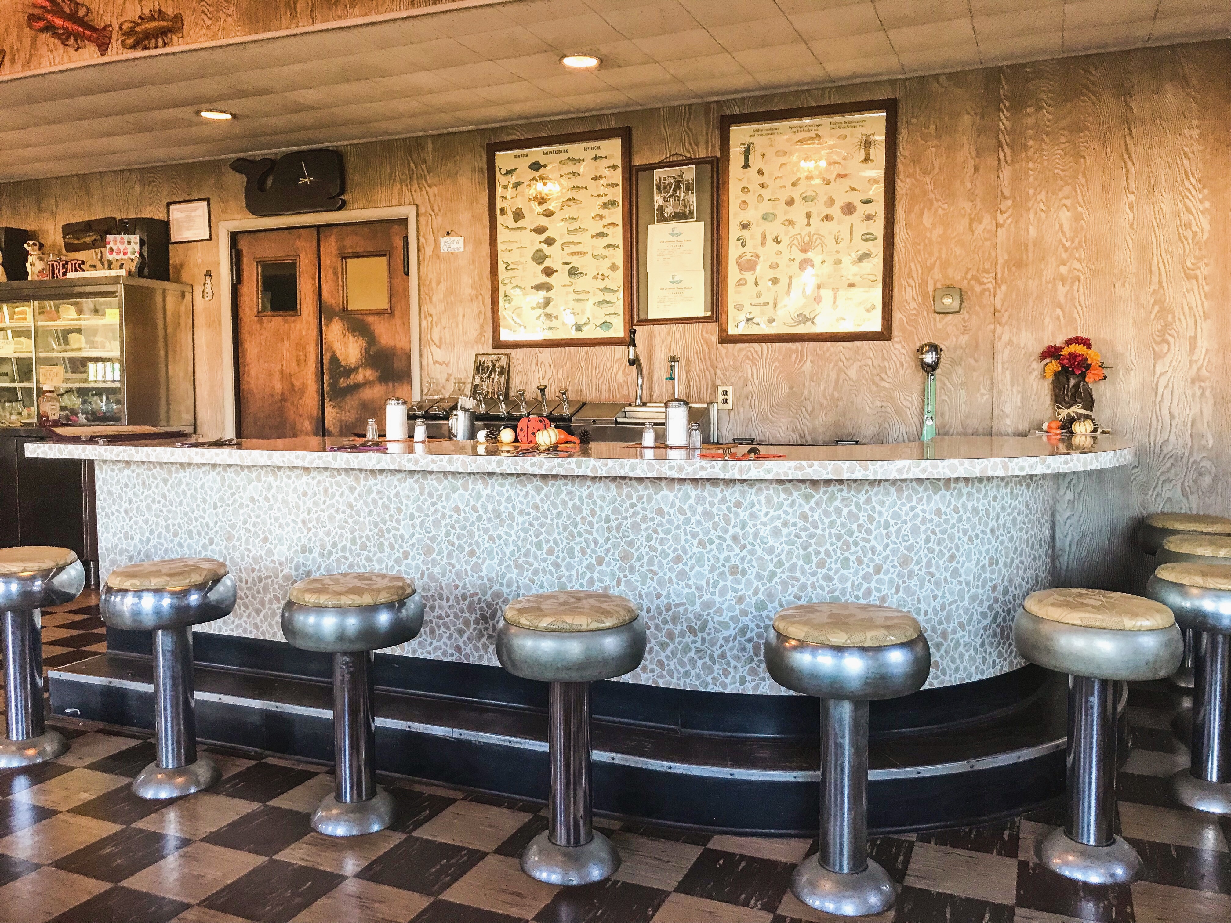 Original 1960s Counter and stools at The Fisherman Restaurant, Phoenixville, Pennsylvania 