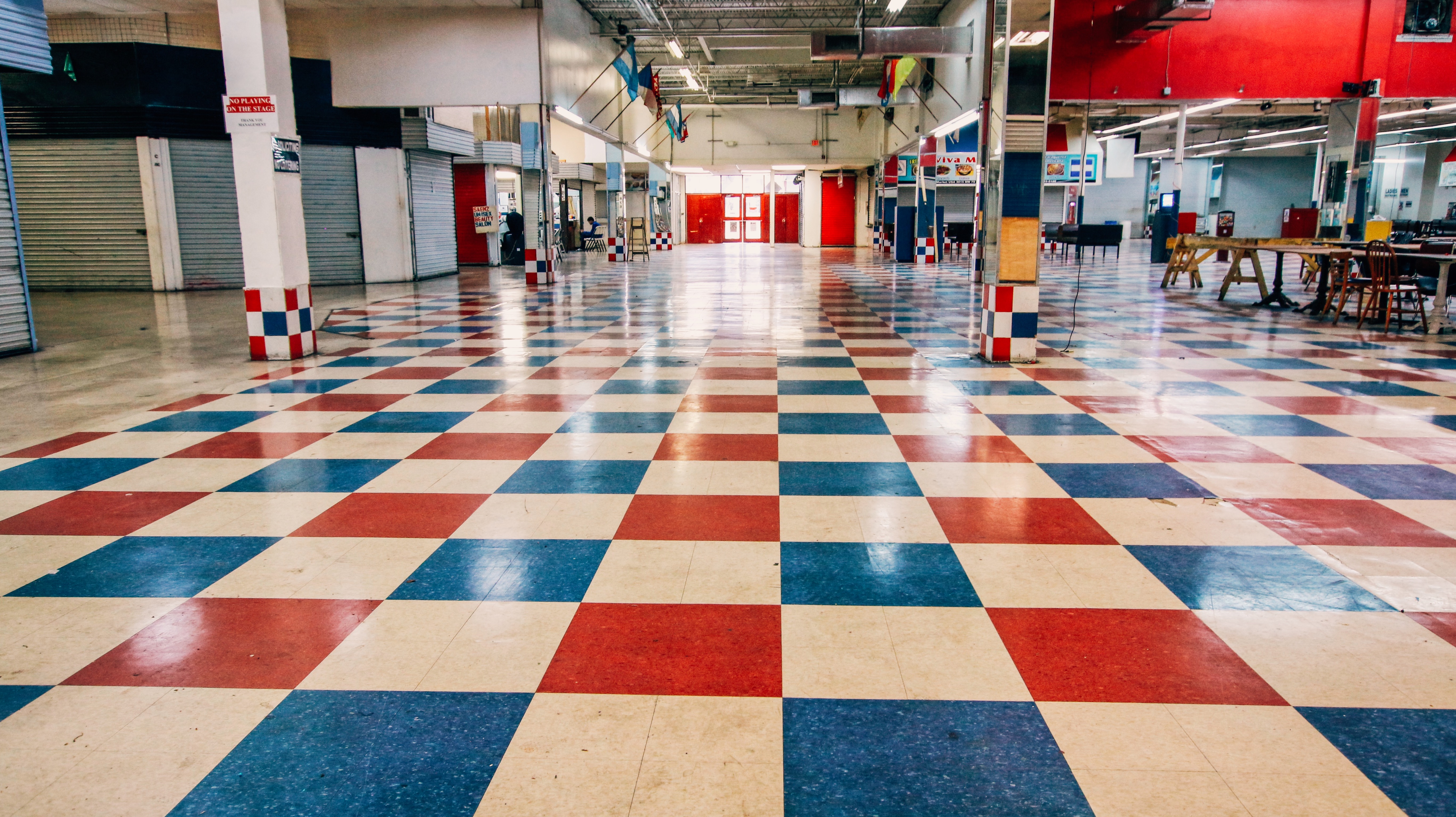 Flea Market USA famous red, white, and blue checkered floors