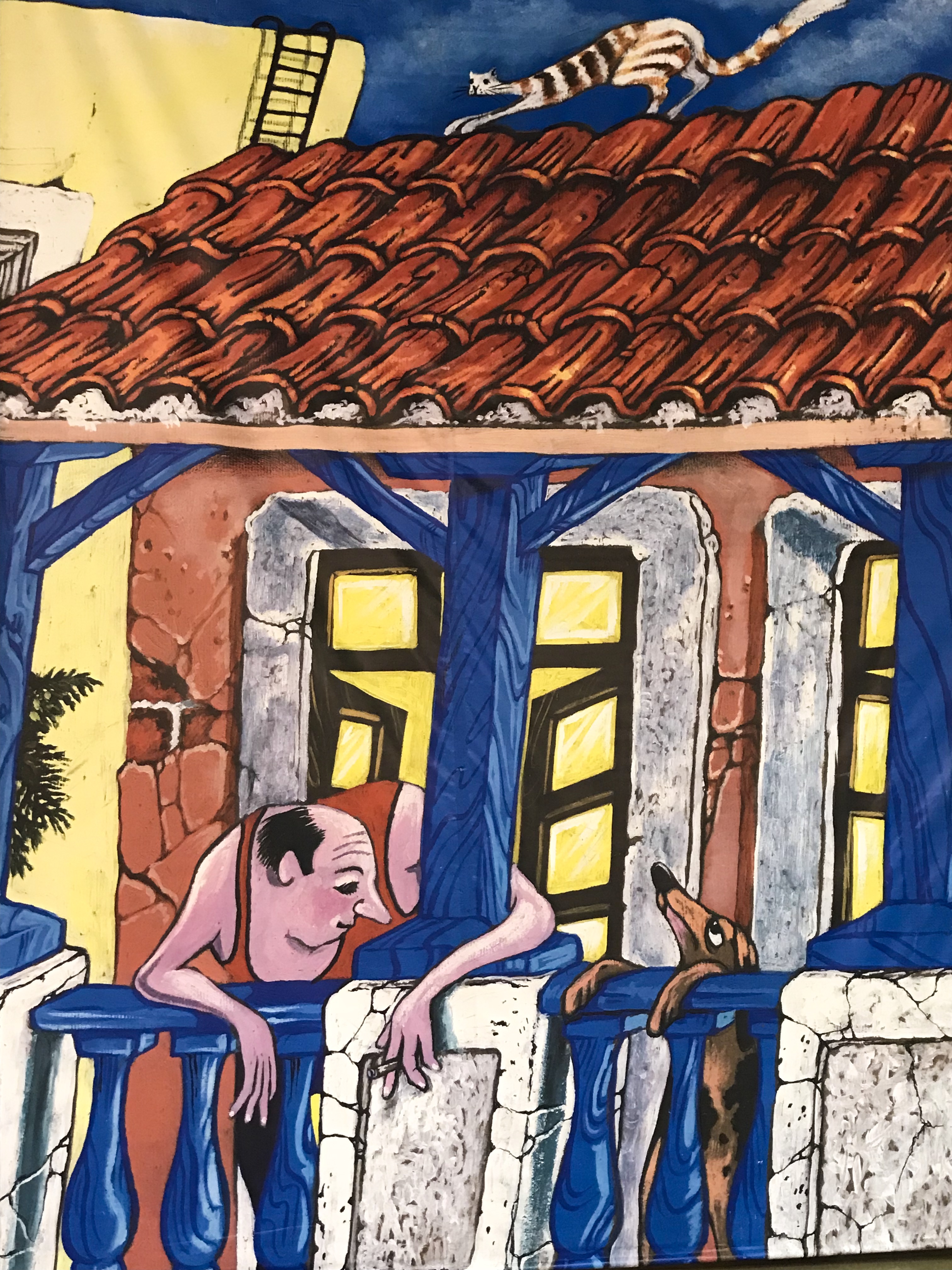 Cuba man on balcony; Artist: "Carlitos"